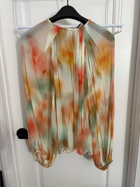 Banana Republic Chiffon Twist-Neck Top Multicolor Orange Green Women’s Size M